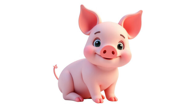 Happy cartoon pig sitting and smiling