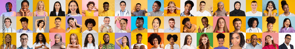 Aufkleber a lively collage featuring diverse individuals expressing joy and connection against bright backgrou