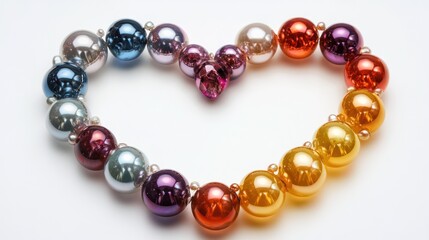 Obraz premium A Rainbow Heart Formed by Colorful Baubles Isolated on a Clean White Backdrop