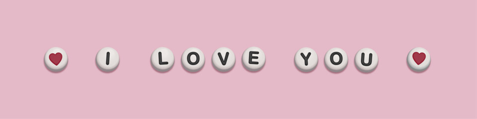 I love you message with 3D beads vector illustration. Cute romantic typography design for valentine’s day, anniversary, appreciation greeting cards, crafts, social media, and digital love notes.