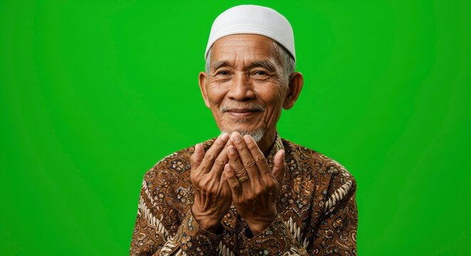Elderly Man Praying on Green Screen