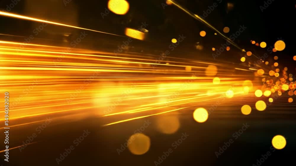 Poster vibrant abstract background with golden light streaks and orbs, creating dynamic motion and energy f