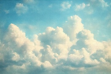Fototapeta premium Blue sky filled with fluffy white cumulus clouds creating a peaceful and serene atmosphere