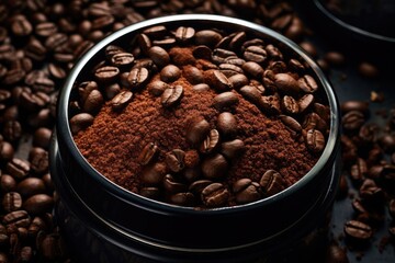 Fototapeta premium Coffee delight: bold aroma, energizing warmth, dark richness, comforting sip, refreshing boost, liquid energy, morning ritual, soothing warmth, intense flavor, captivating brew.