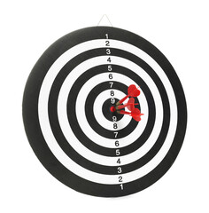 Targeting. Dart board with arrows isolated on white