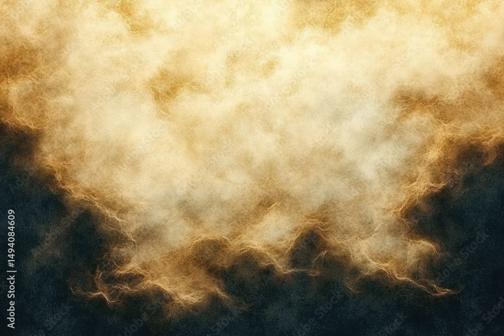 Poster abstract textured cloud-like formation with golden and black wisps creating a dynamic and ethereal a