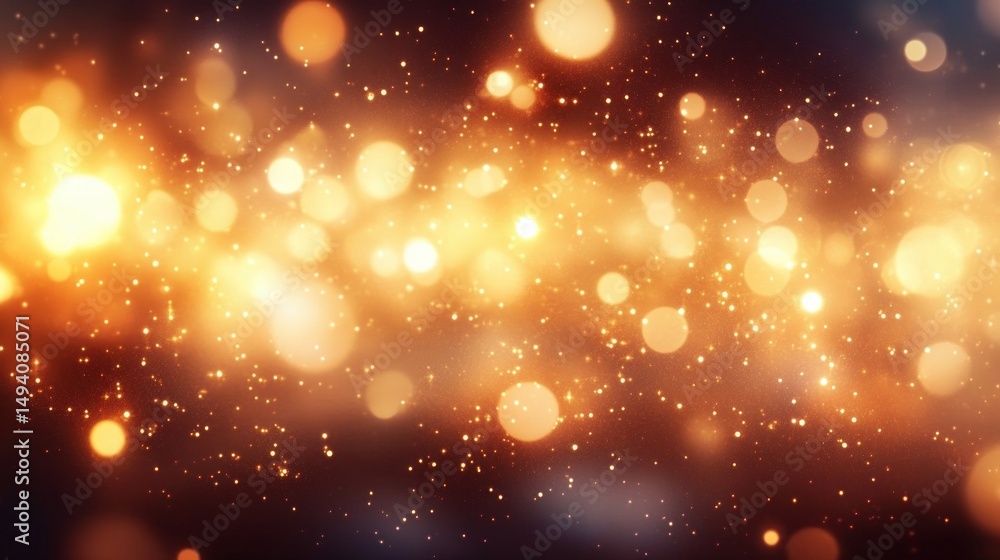 Aufkleber glowing golden and white bokeh light particles floating on dark background creating a dreamy and mag