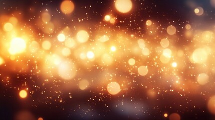 Glowing golden and white bokeh light particles floating on dark background creating a dreamy and magical atmosphere