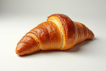 Tempting French Croissant in Sunny Backyard Brunch Corner: Clean Food Photography with Moody Low Key Radiance and Spacious Layout