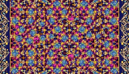 Abstract geometric pattern with repeating border design, vibrant colors, seamless texture , contemporary, border design, motif