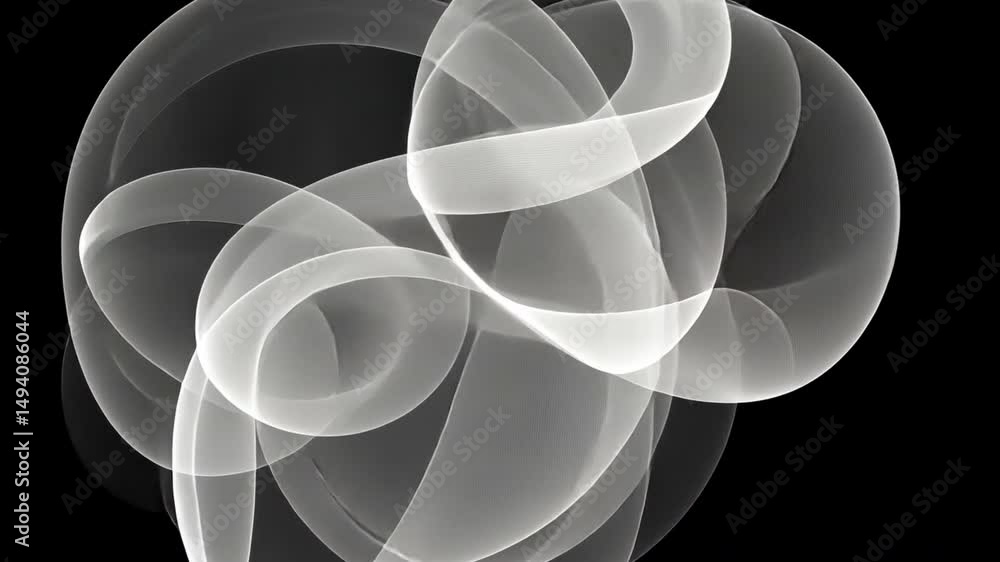 Poster mesmerizing abstract design of translucent shapes in shades of white and gray, creating depth and mo