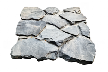 Natural gray stone floor made of rough slate tiles isolated on a transparent background