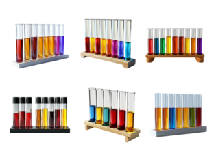 Colorful Test Tubes Displaying Various Liquids on Transparent Background