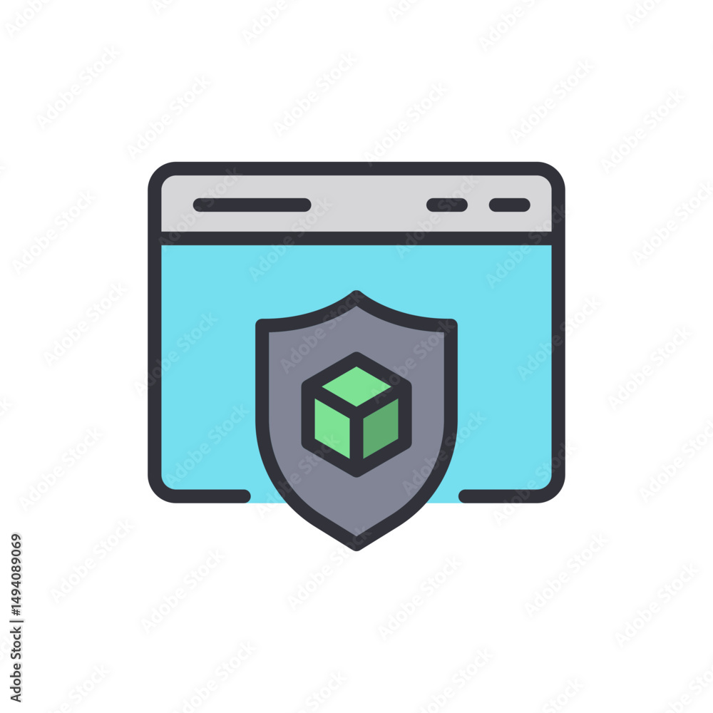 Poster website security icon representing data encryption and cyber protection