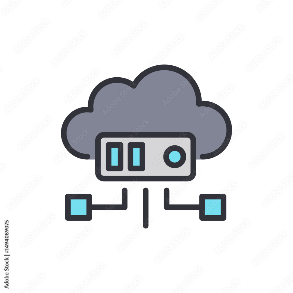Poster conceptual illustration of cloud server hosting and networking