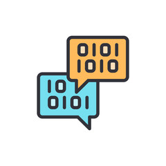 Conceptual Illustration Of Binary Code Conversation Bubbles Floating In Space