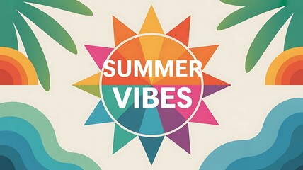 Geometric Summer Background, poster, banner. Summer time fun concept design created with generative ai