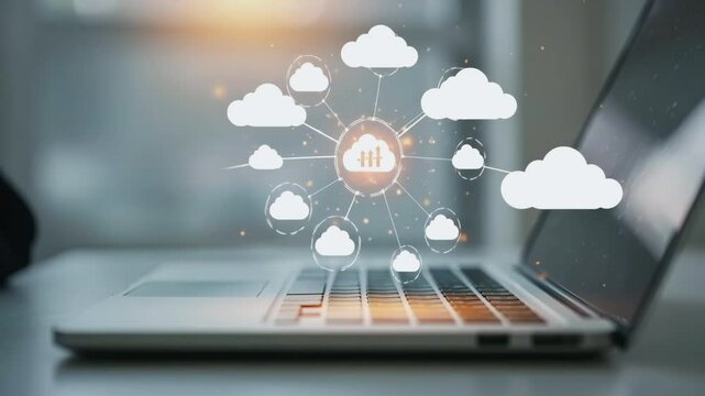 Digital transformation action cloud computing interaction office environment technology content close-up viewpoint data management concept