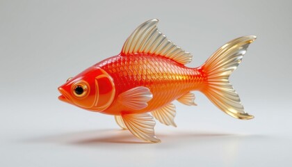 Fototapeta premium amezaiku candy sculpture shaped like a goldfish, glossy and translucent with fine details in fins and tail, handmade using traditional pulled sugar technique, both edible and artistic