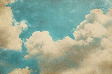 Blue sky with large fluffy beige clouds evoking calm and peaceful atmosphere
