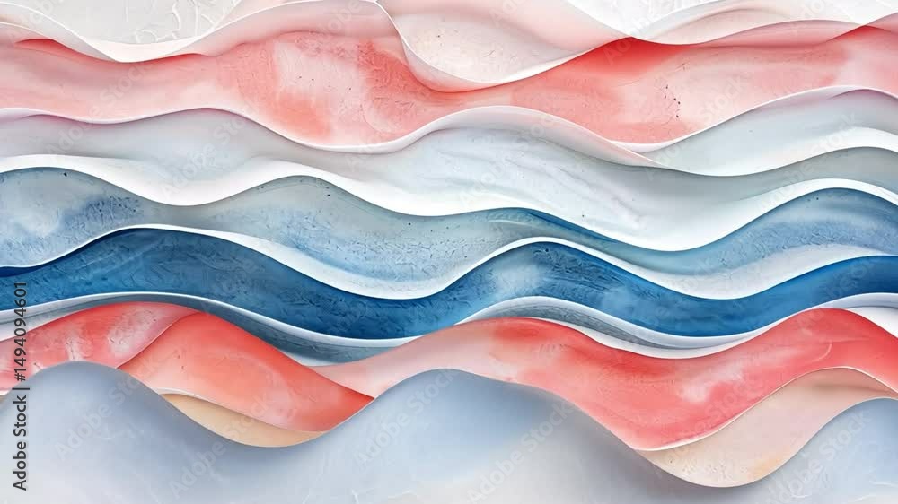 Poster vibrant abstract design of smooth waves in red, white, and blue colors creates dynamic movement, evo