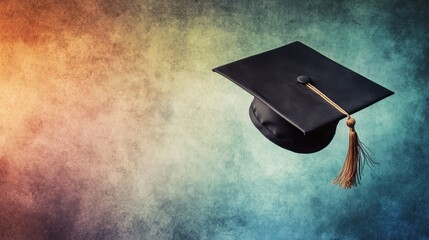 Academic achievement showcased with a mortarboard hat against mottled backdrop