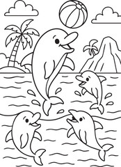 Obraz premium Undersea Adventure with Cute Sea Creatures – Coloring Page