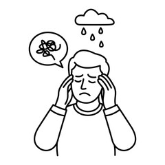 An anxious man icon in line style. Stressed man icon in line style. Icons about mental health and mental illness