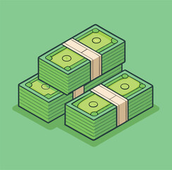 Stacks of cash on a green background, conveying wealth and finance themes.