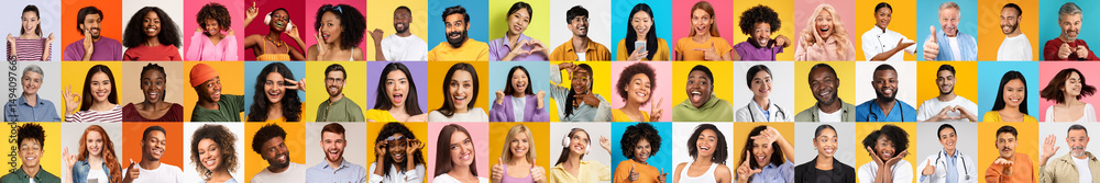 Aufkleber this lively collage captures diverse individuals expressing joy and connection against colorful back