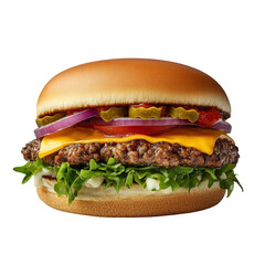 Juicy Cheeseburger with Fresh Toppings and Soft Bun, Perfect for a Delicious Meal on transparent background
