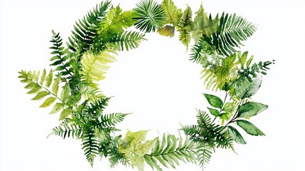 Circular botanical wreath of various greenery