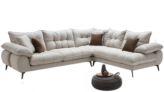 Wooden modular sofa with handcrafted low table isolated on transparent background