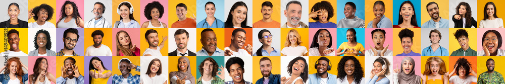 Poster this collage features a vibrant array of diverse individuals, capturing their joy and spontaneity ag