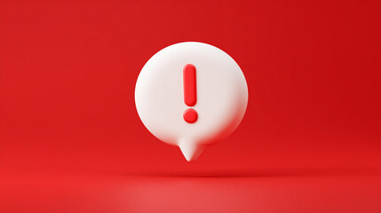 3d render of white speech bubble with red exclamation mark