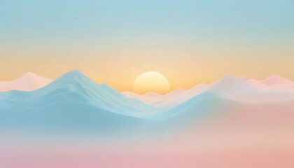 Abstract pastel landscape presents smooth hills under a serene sunrise, evoking peace and calmness.