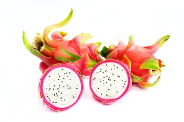 Freah half and whole dragonfruits