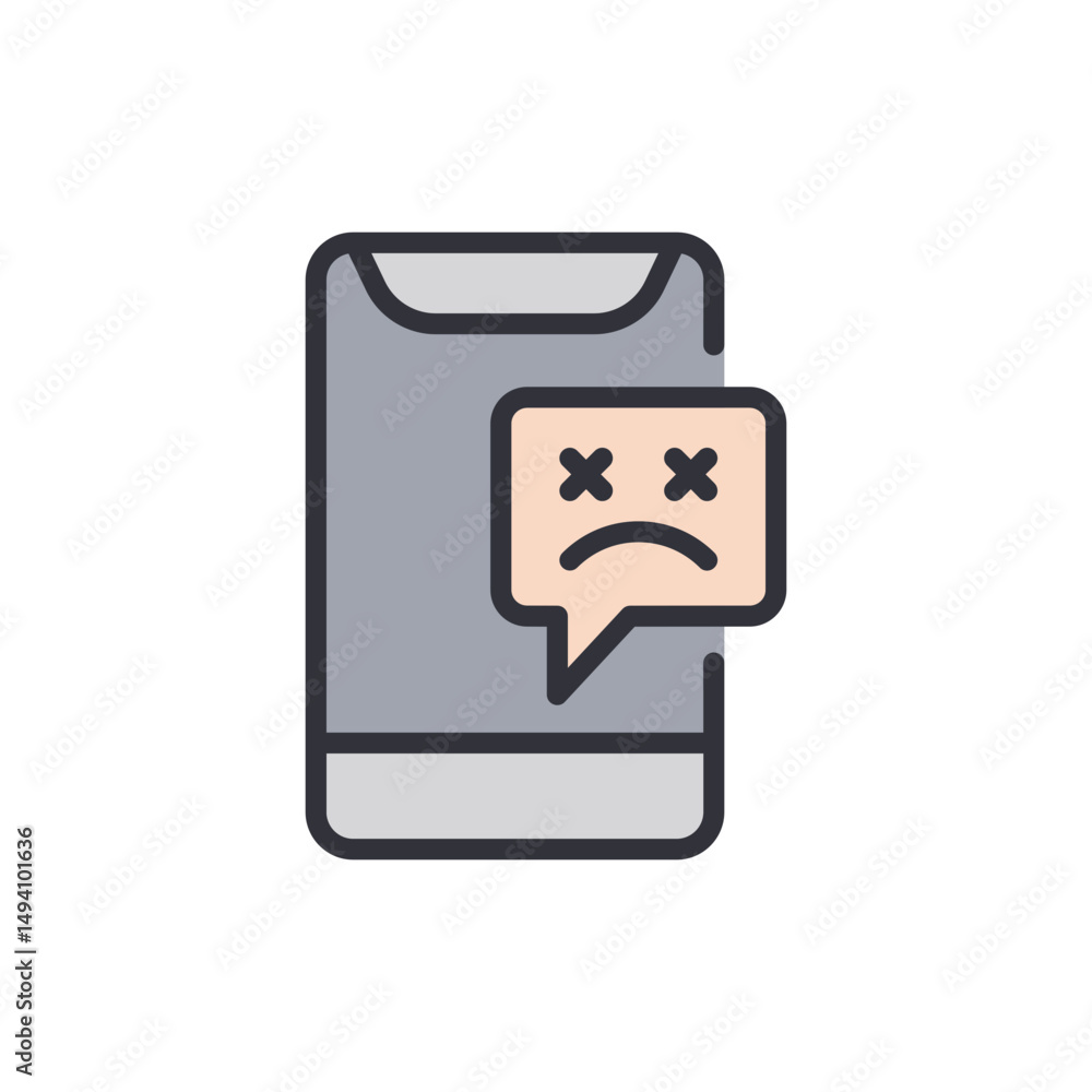 Poster phone with cross eyes sad face for error or failure message