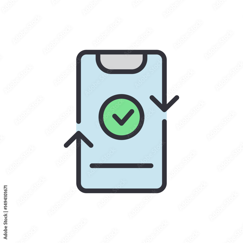 Poster mobile data synchronization with validation checkmark on transparent display