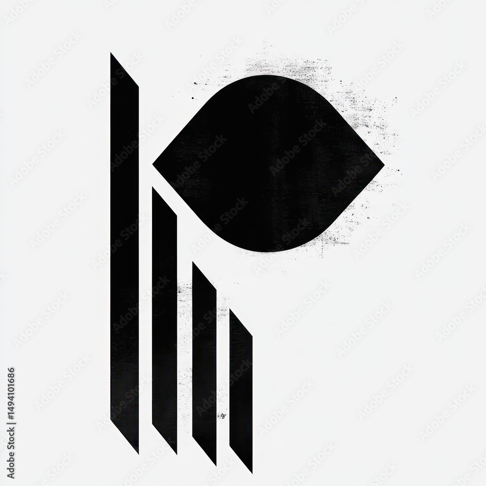 Poster minimalist black abstract geometric shapes on white background with a slightly distressed texture