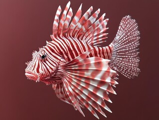Striking striped fish against maroon background