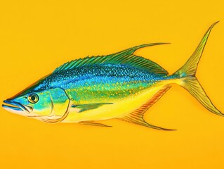 Vibrant MahiMahi on golden backdrop