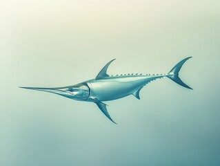 Swordfish swimming in blue water