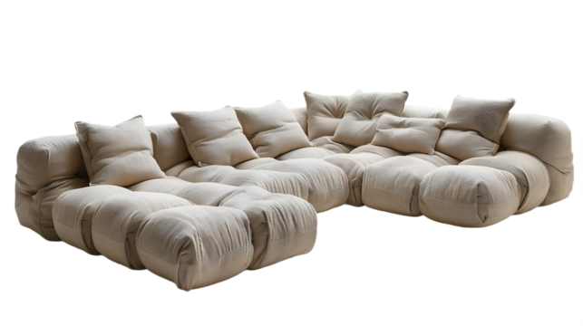 Modern wood frame sectional seating arrangement isolated on transparent background - Powered by Adobe