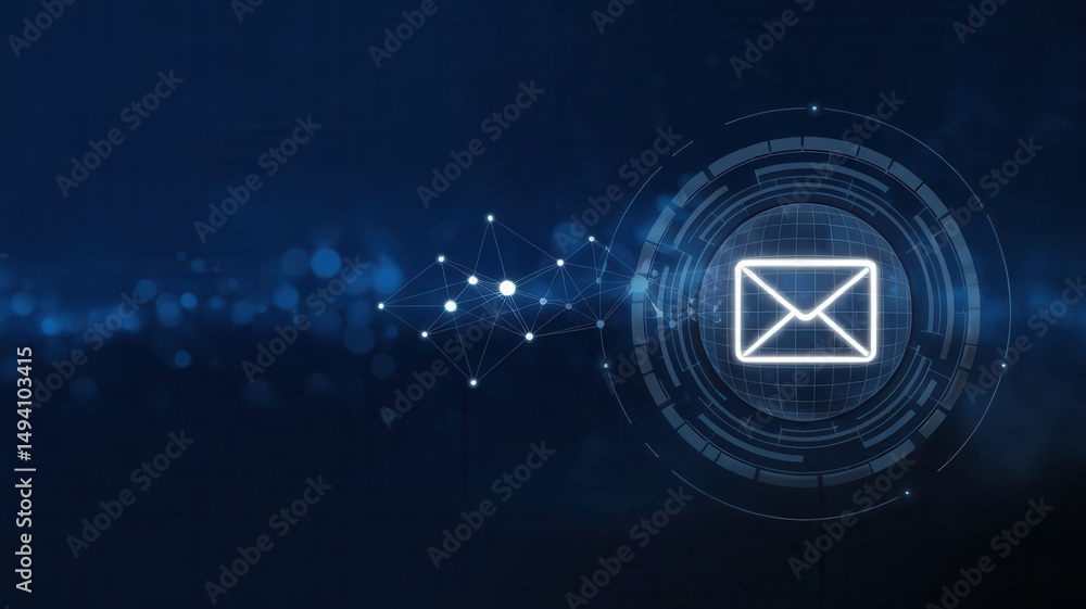 Aufkleber digital email communication concept with glowing envelope and connection network
