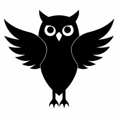 Black silhouette owl with spread wings