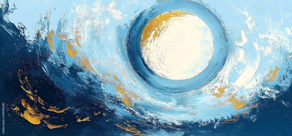 Aufkleber abstract swirling blue and gold circular pattern resembling a vortex with a bright white center crea