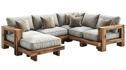 Obraz premium Puffy L shaped beige sectional sofa isolated on transparent background