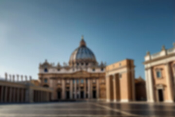 Obraz premium blurry church, a church building in the vatican with a clear sky during the day, seen in the photo from the front, with the blurry vatican church in the background