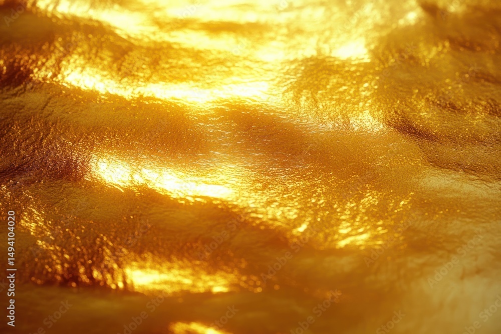 Poster shiny golden metallic textured surface with light reflections creating warm glowing effect